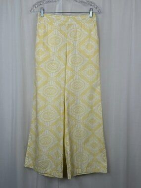 Max Womens Wide Leg Pull On Pants 4* Butter Yellow Geometric Print Pockets Boho